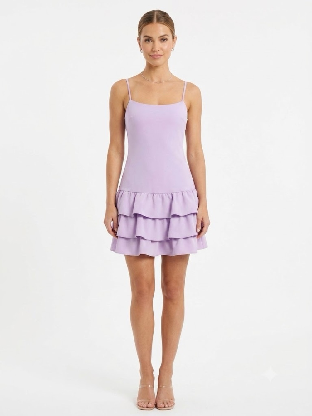LIKELY Lavender Purple Amica Tiered Ruffle Hem Mini Dress Size 4
